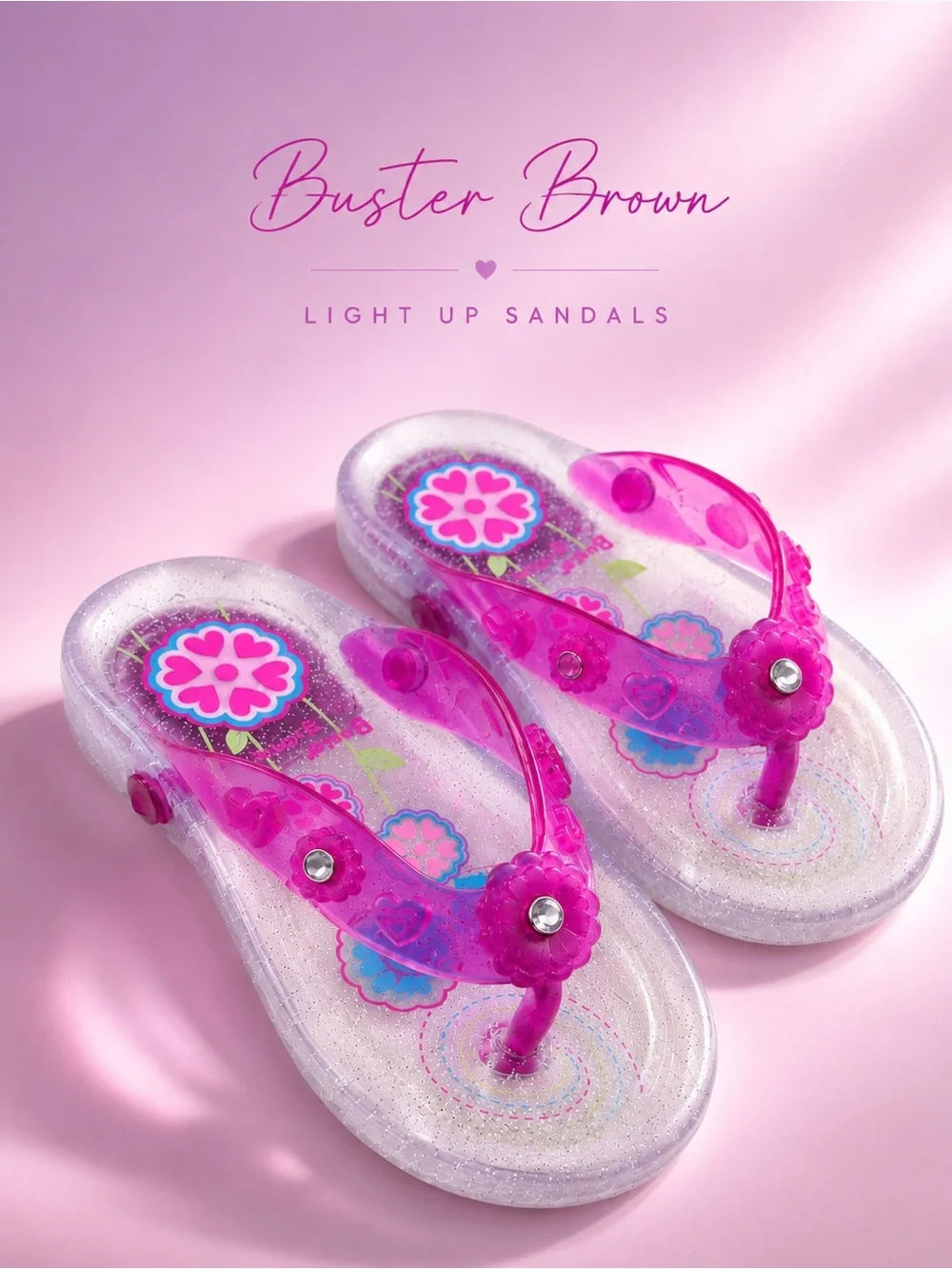 Buster Brown Light-Up Glitter Jelly Flip Flops
